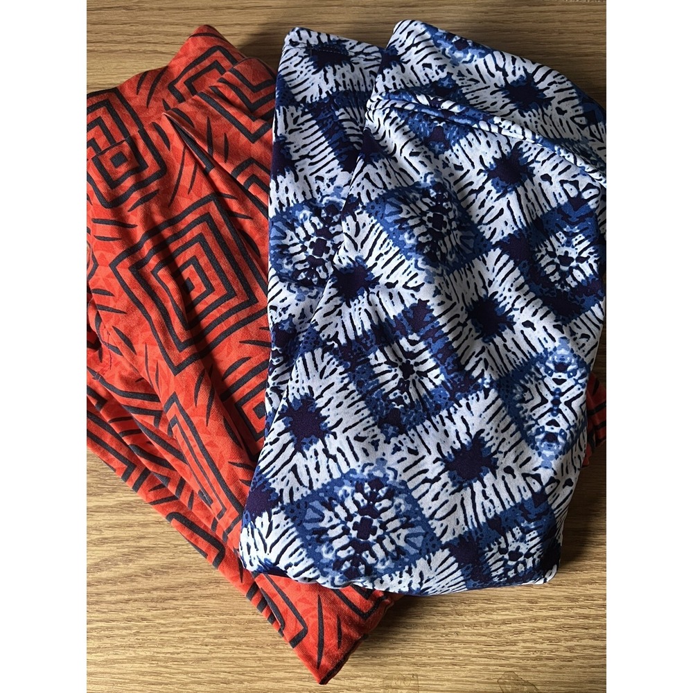 WOMENS SKIRT SIZE M LULAROE  2PC LOT ORANGE‎ AND BLUE GEOMETRIC PRINT STRETCH BO
